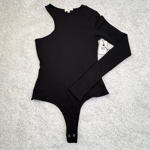 AGOLDE Bea Cutaway Bodysuit Asymmetrical Neckline Black Size Medium NWT - Picture 2 of 14